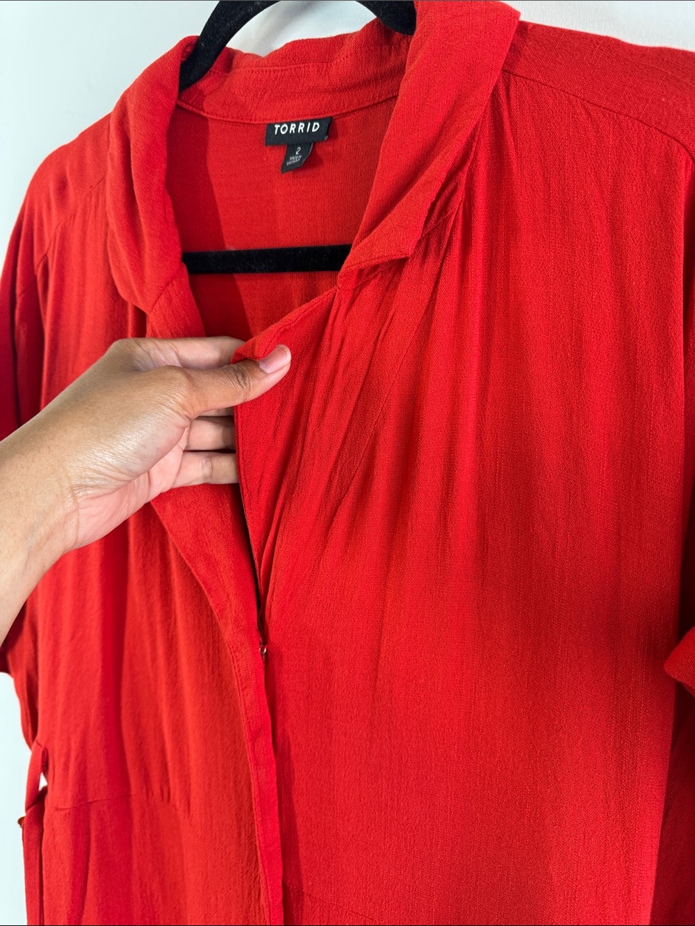 Torrid Red Shirt Dress Size 2 Plus Tie Waist Button Front Casual Midi Summer - Picture 10 of 16